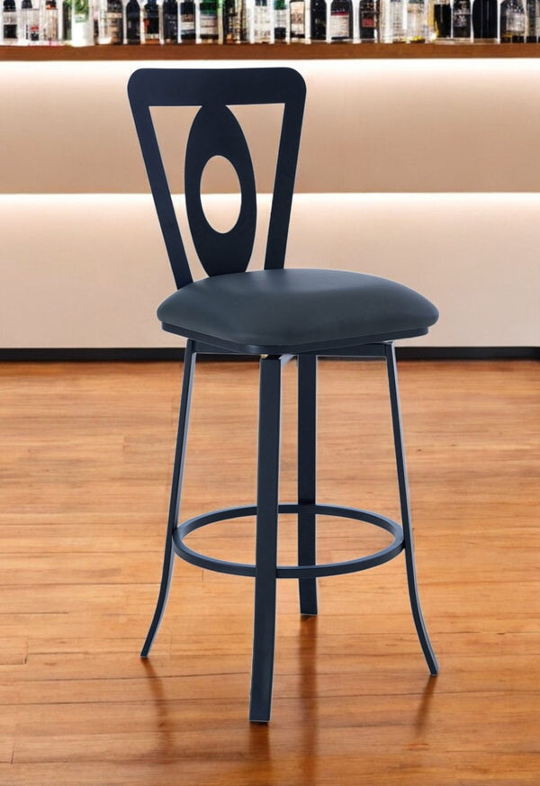 HomeRoots 30" Gray Faux Leather Swivel Bar Chair with Black Iron Base - Modern Comfort for Home Bars & Cafes 477111