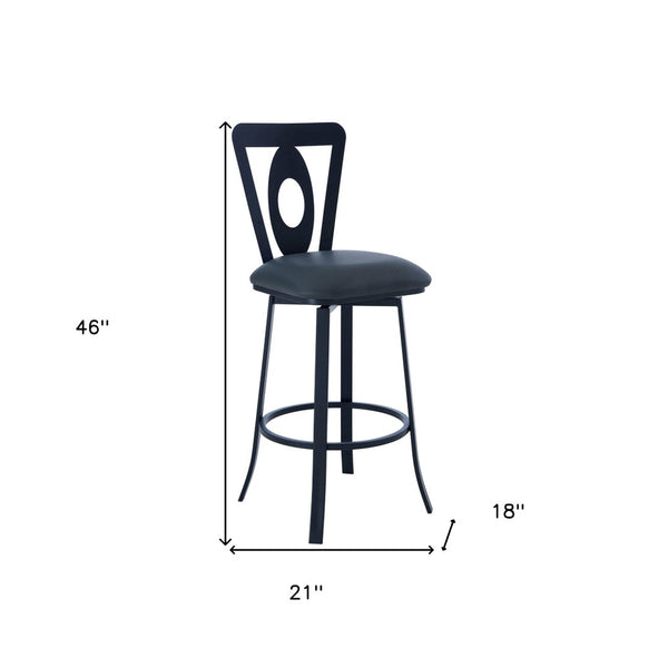 HomeRoots 30" Gray Faux Leather Swivel Bar Chair with Black Iron Base - Modern Comfort for Home Bars & Cafes 477111