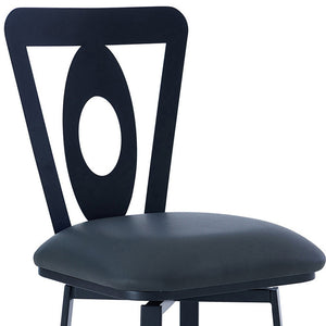 Homeroots 30" Gray And Black Faux Leather And Iron Swivel Bar Height Bar Chair   477111