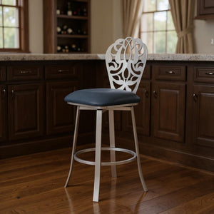 HomeRoots 30" Gray Swivel Bar Chair - Modern Stainless Steel Frame, Comfortable Faux Leather Seat & Stylish Design 477113