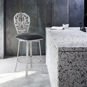 Homeroots 30" Black And Silver Iron Swivel Bar Height Bar Chair   477115