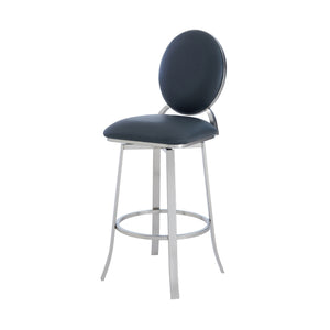 Homeroots 30" Gray And Silver Faux Leather And Iron Swivel Bar Height Bar Chair   477116