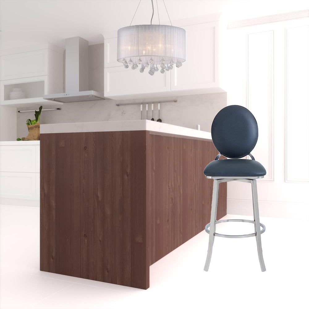 Homeroots 30" Gray And Silver Faux Leather And Iron Swivel Bar Height Bar Chair   477116