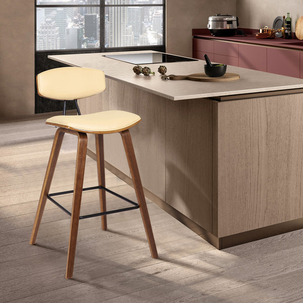 Homeroots 29" Cream And Brown Iron Low Back Bar Height Bar Chair   477119