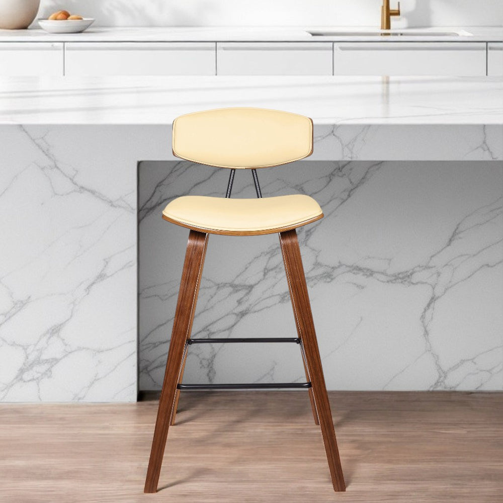 Homeroots 29" Cream And Brown Iron Low Back Bar Height Bar Chair   477119