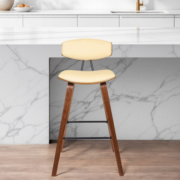 Homeroots 29" Cream And Brown Iron Low Back Bar Height Bar Chair   477119