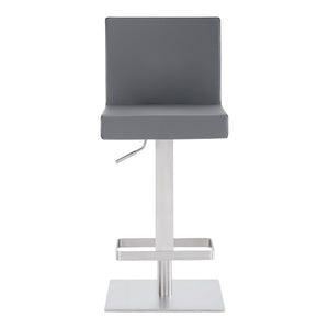 Homeroots 24" Gray And Silver Faux Leather And Iron Adjustable Height Swivel Bar Chair   477121