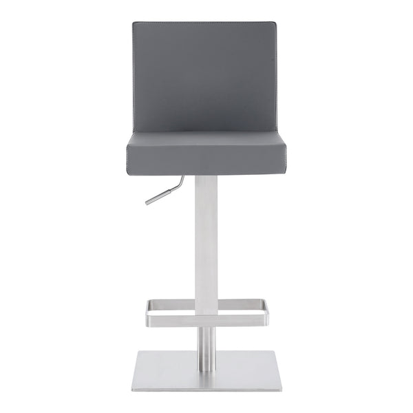 Homeroots 24" Gray And Silver Faux Leather And Iron Adjustable Height Swivel Bar Chair   477121