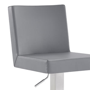 Homeroots 24" Gray And Silver Faux Leather And Iron Adjustable Height Swivel Bar Chair   477121