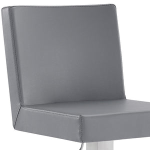 Homeroots 24" Gray And Silver Faux Leather And Iron Adjustable Height Swivel Bar Chair   477121