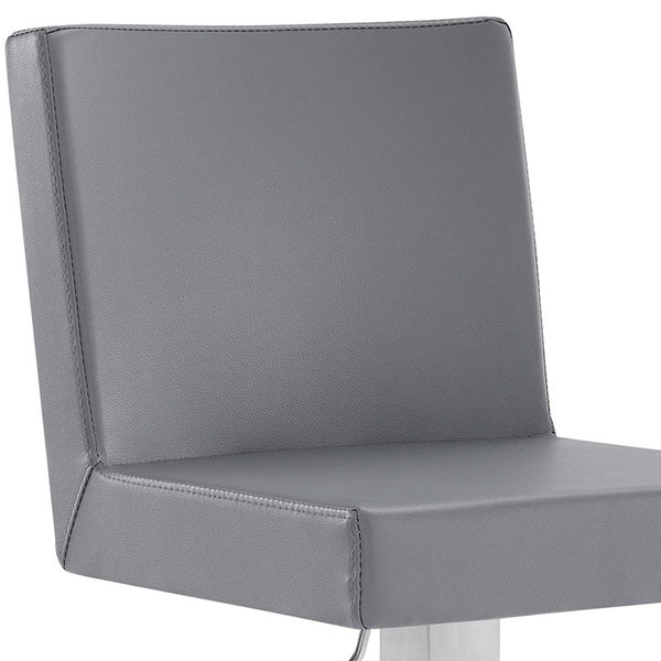 Homeroots 24" Gray And Silver Faux Leather And Iron Adjustable Height Swivel Bar Chair   477121