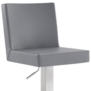 Homeroots 24" Gray And Silver Faux Leather And Iron Adjustable Height Swivel Bar Chair   477121