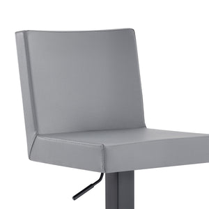 Homeroots 24" Gray And Black Faux Leather And Iron Swivel Adjustable Height Bar Chair   477123