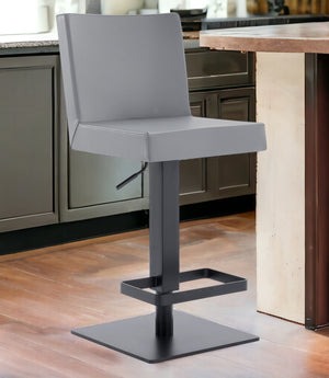Homeroots 24" Gray And Black Faux Leather And Iron Swivel Adjustable Height Bar Chair   477123