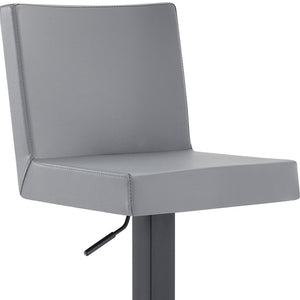 Homeroots 24" Gray And Black Faux Leather And Iron Swivel Adjustable Height Bar Chair   477123