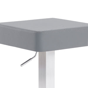 HomeRoots 25" Gray Faux Leather Adjustable Bar Stool - Modern Swivel Chair with Durable Iron Base for Comfort 477124