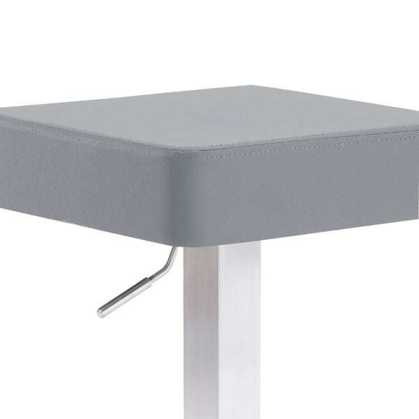 HomeRoots 25" Gray Faux Leather Adjustable Bar Stool - Modern Swivel Chair with Durable Iron Base for Comfort 477124