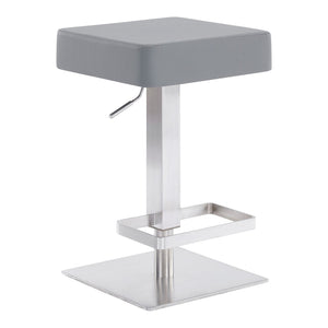 HomeRoots 25" Gray Faux Leather Adjustable Bar Stool - Modern Swivel Chair with Durable Iron Base for Comfort 477124