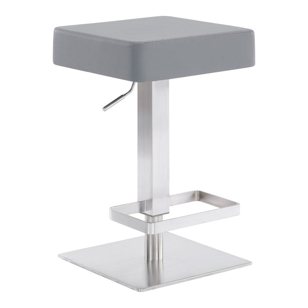 HomeRoots 25" Gray Faux Leather Adjustable Bar Stool - Modern Swivel Chair with Durable Iron Base for Comfort 477124