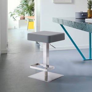 HomeRoots 25" Gray Faux Leather Adjustable Bar Stool - Modern Swivel Chair with Durable Iron Base for Comfort 477124