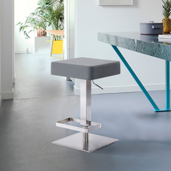 HomeRoots 25" Gray Faux Leather Adjustable Bar Stool - Modern Swivel Chair with Durable Iron Base for Comfort 477124