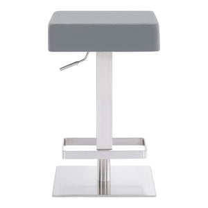HomeRoots 25" Gray Faux Leather Adjustable Bar Stool - Modern Swivel Chair with Durable Iron Base for Comfort 477124