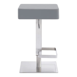 HomeRoots 25" Gray Faux Leather Adjustable Bar Stool - Modern Swivel Chair with Durable Iron Base for Comfort 477124