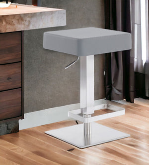 HomeRoots 25" Gray Faux Leather Adjustable Bar Stool - Modern Swivel Chair with Durable Iron Base for Comfort 477124