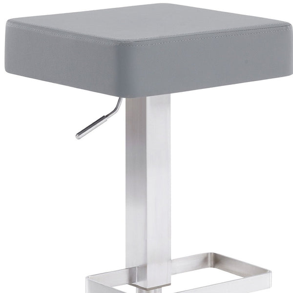 HomeRoots 25" Gray Faux Leather Adjustable Bar Stool - Modern Swivel Chair with Durable Iron Base for Comfort 477124