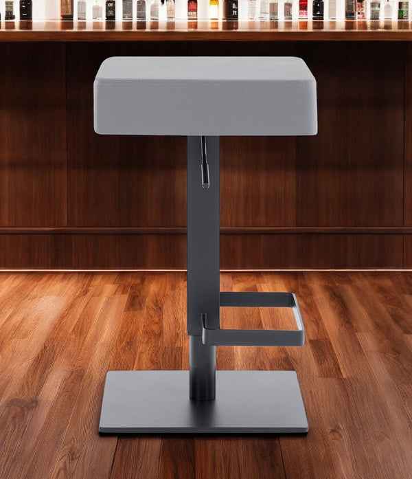 Homeroots Gray And Black Faux Leather And Metal Backless Adjustable Height Swivel Bar Chair   477125