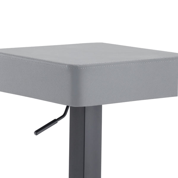 Homeroots Gray And Black Faux Leather And Metal Backless Adjustable Height Swivel Bar Chair   477125