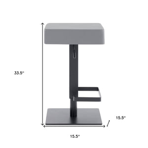 Homeroots Gray And Black Faux Leather And Metal Backless Adjustable Height Swivel Bar Chair   477125