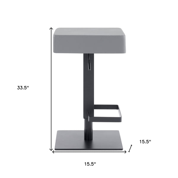 Homeroots Gray And Black Faux Leather And Metal Backless Adjustable Height Swivel Bar Chair   477125