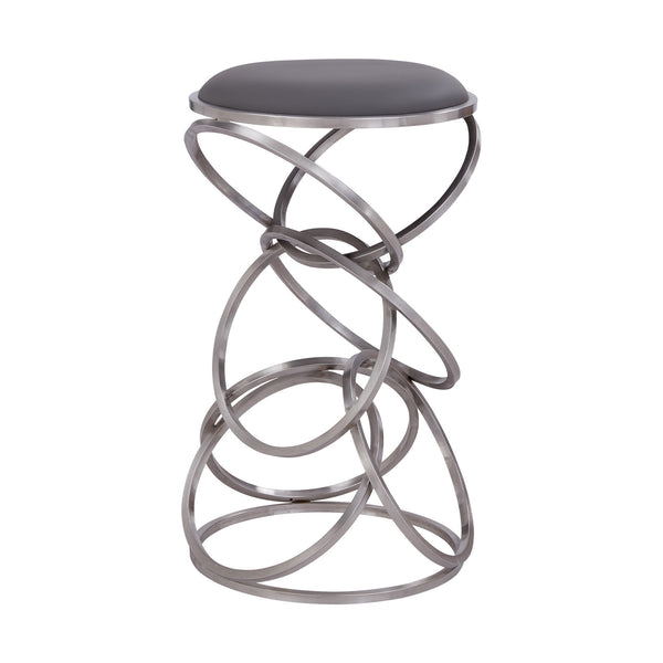 Homeroots 26" Gray And Silver Faux Leather And Iron Backless Counter Height Bar Chair   477129