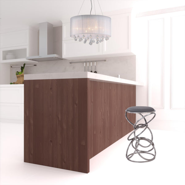 Homeroots 26" Gray And Silver Faux Leather And Iron Backless Counter Height Bar Chair   477129