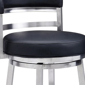 Homeroots 26" Black And Silver Faux Leather And Iron Swivel Low Back Counter Height Bar Chair   477142