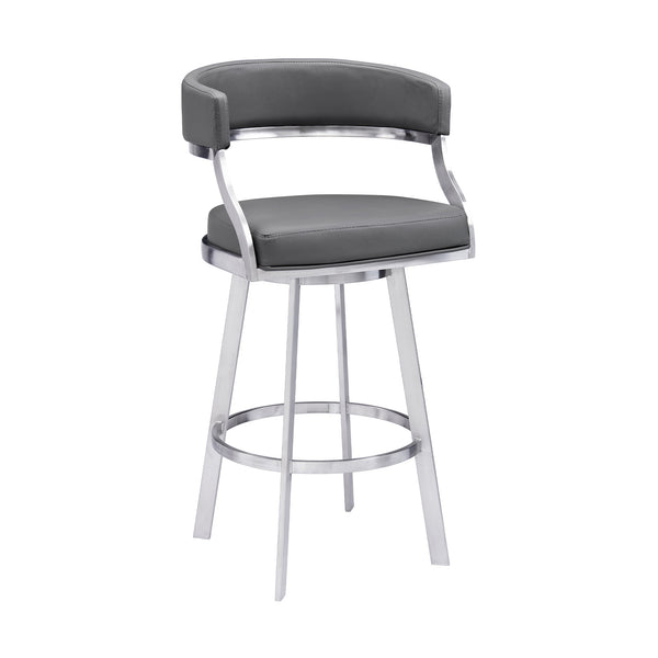 Homeroots 26" Gray And Silver Faux Leather And Iron Low Back Counter Height Swivel Bar Chair   477144