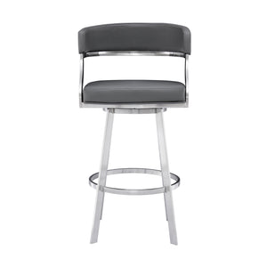 Homeroots 26" Gray And Silver Faux Leather And Iron Low Back Counter Height Swivel Bar Chair   477144