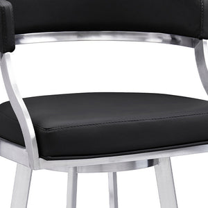 Homeroots 30" Black And Silver Faux Leather And Iron Swivel Low Back Bar Height Bar Chair   477145