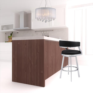 Homeroots 26" Black And Silver Faux Leather And Iron Swivel Low Back Counter Height Bar Chair   477146