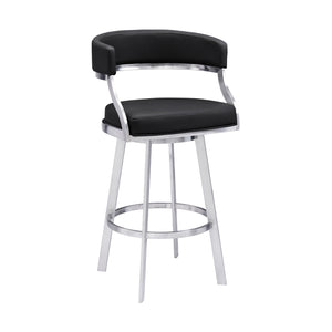 Homeroots 26" Black And Silver Faux Leather And Iron Swivel Low Back Counter Height Bar Chair   477146