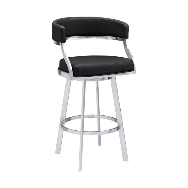 Homeroots 26" Black And Silver Faux Leather And Iron Swivel Low Back Counter Height Bar Chair   477146