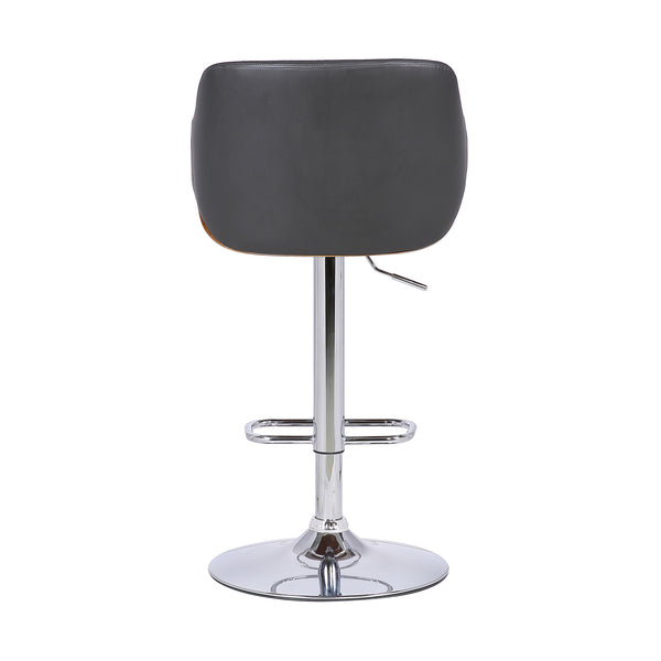 Homeroots Gray And Silver Faux Leather And Iron Low Back Adjustable Height Swivel Bar Chair   477149