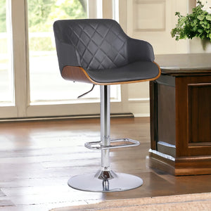 Homeroots Gray And Silver Faux Leather And Iron Low Back Adjustable Height Swivel Bar Chair   477149