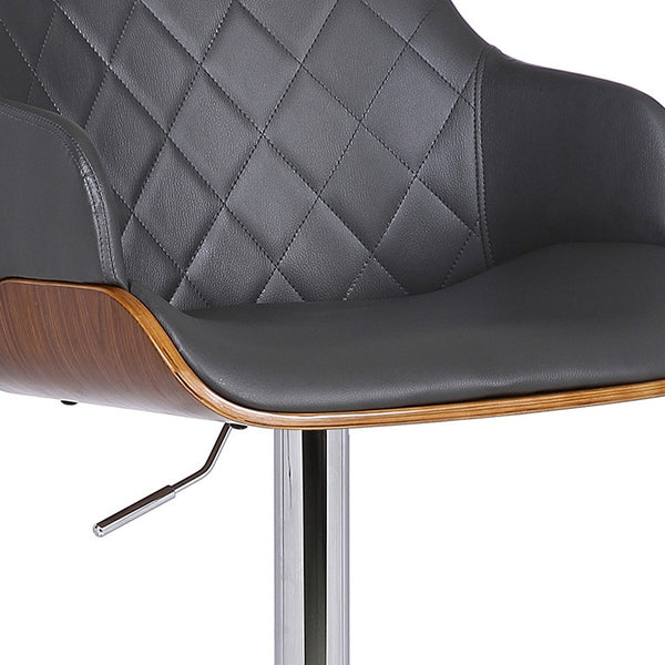 Homeroots Gray And Silver Faux Leather And Iron Low Back Adjustable Height Swivel Bar Chair   477149