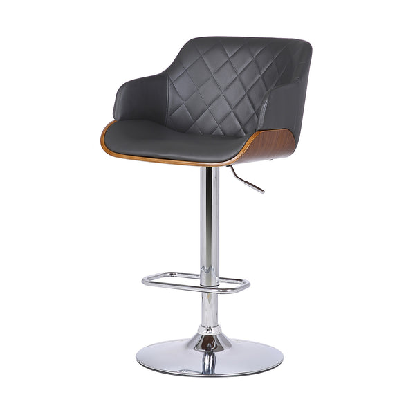 Homeroots Gray And Silver Faux Leather And Iron Low Back Adjustable Height Swivel Bar Chair   477149