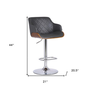 Homeroots Gray And Silver Faux Leather And Iron Low Back Adjustable Height Swivel Bar Chair   477149