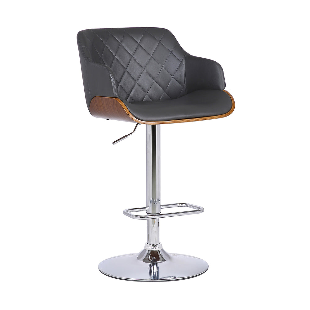 Homeroots Gray And Silver Faux Leather And Iron Low Back Adjustable Height Swivel Bar Chair   477149