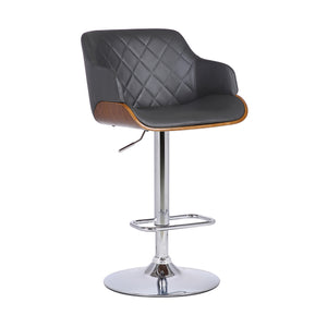Homeroots Gray And Silver Faux Leather And Iron Low Back Adjustable Height Swivel Bar Chair   477149