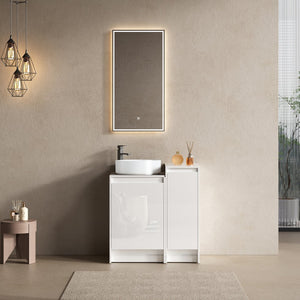 English Elm 32" Modern Freestanding Bathroom Vanity With Art Ceramic Sink & Small Storage Cabinet - Glossy White W999S00432